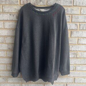 Natural Life Long Sleeve Embroidered Round Neck Split Side Sweatshirt Size S/M.